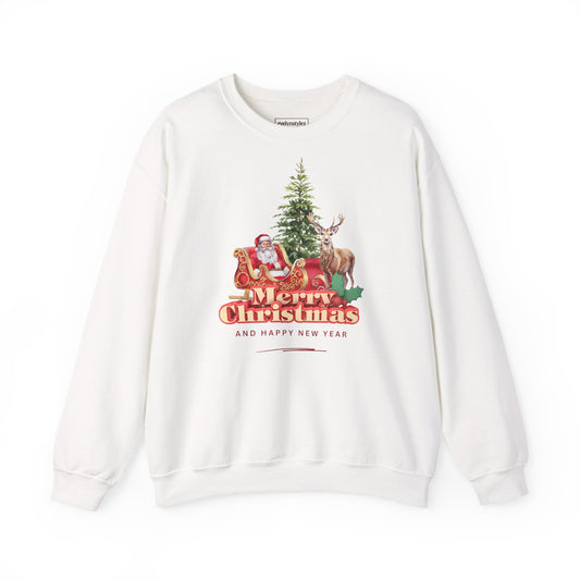 Christmas Crewneck Sweatshirt - Vintage Santa Sleigh "Merry Christmas" Design