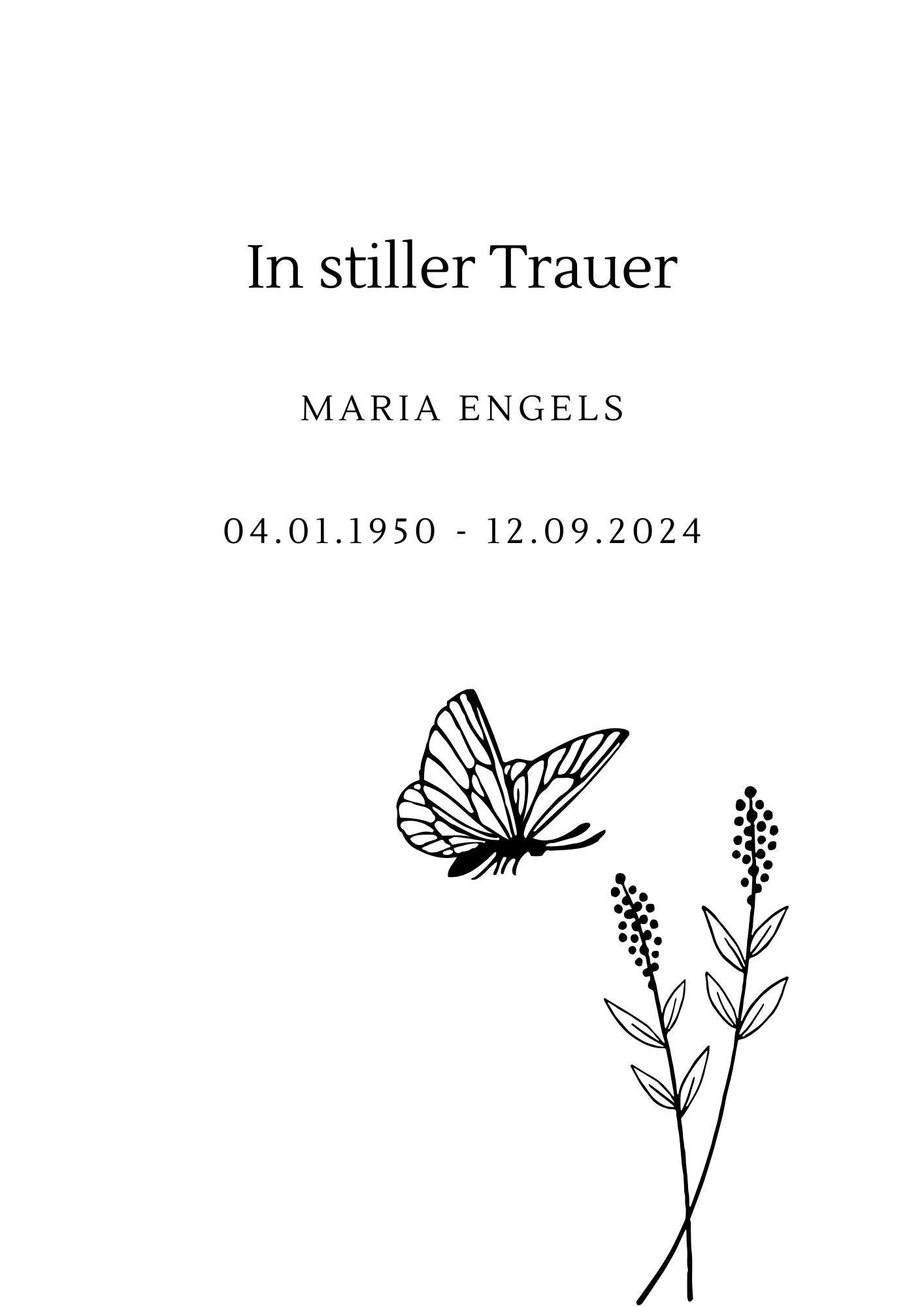 Trauerkarte „In stiller Trauer“ mit Schmetterling – Canva-Vorlage zum Download & Bearbeiten – stilvoll & schlicht