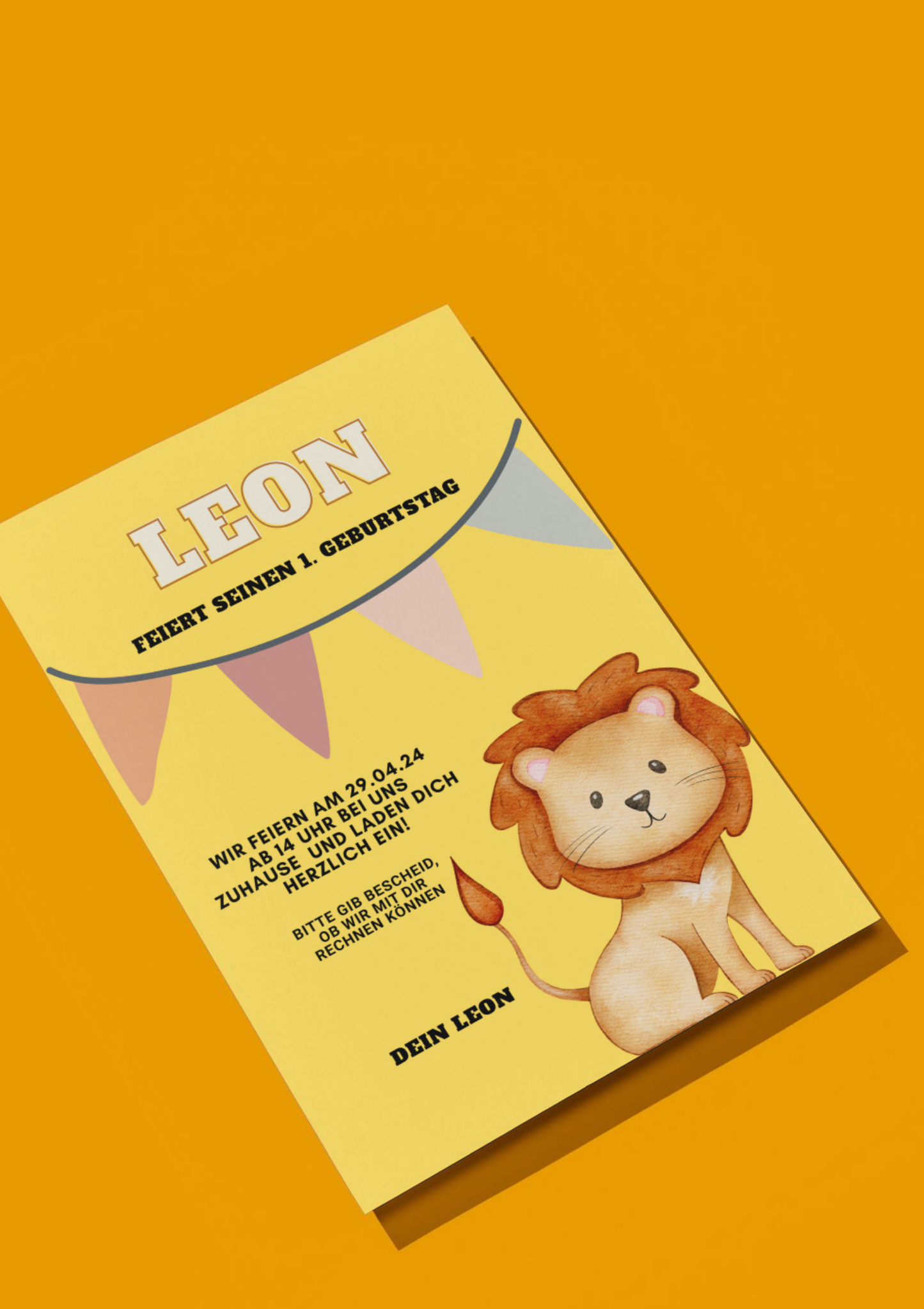 🦁 Digitale Einladung zum 1. Geburtstag – Löwe | Canva Vorlage zum Anpassen & Ausdrucken