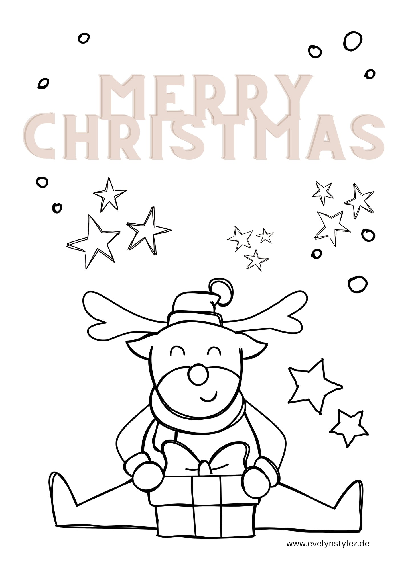 Merry Christmas Reindeer Coloring Page