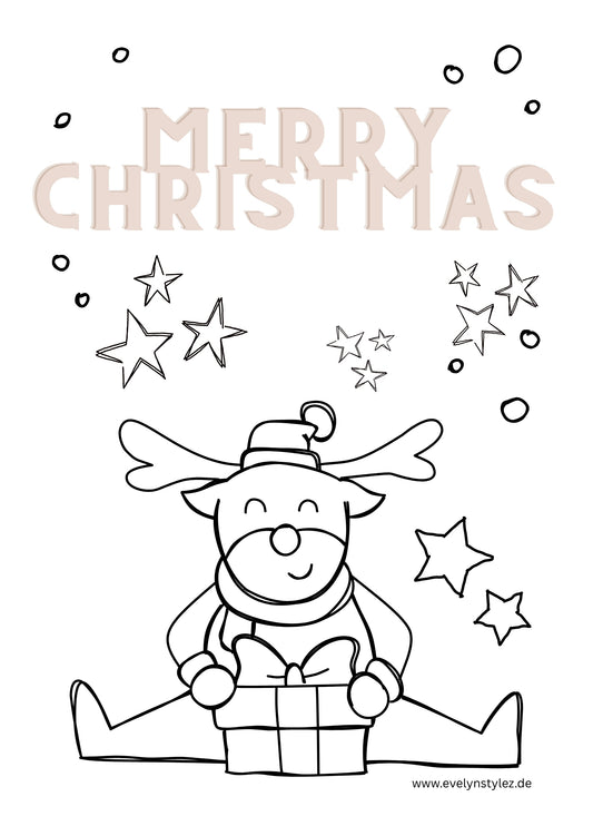 Merry Christmas Reindeer Coloring Page