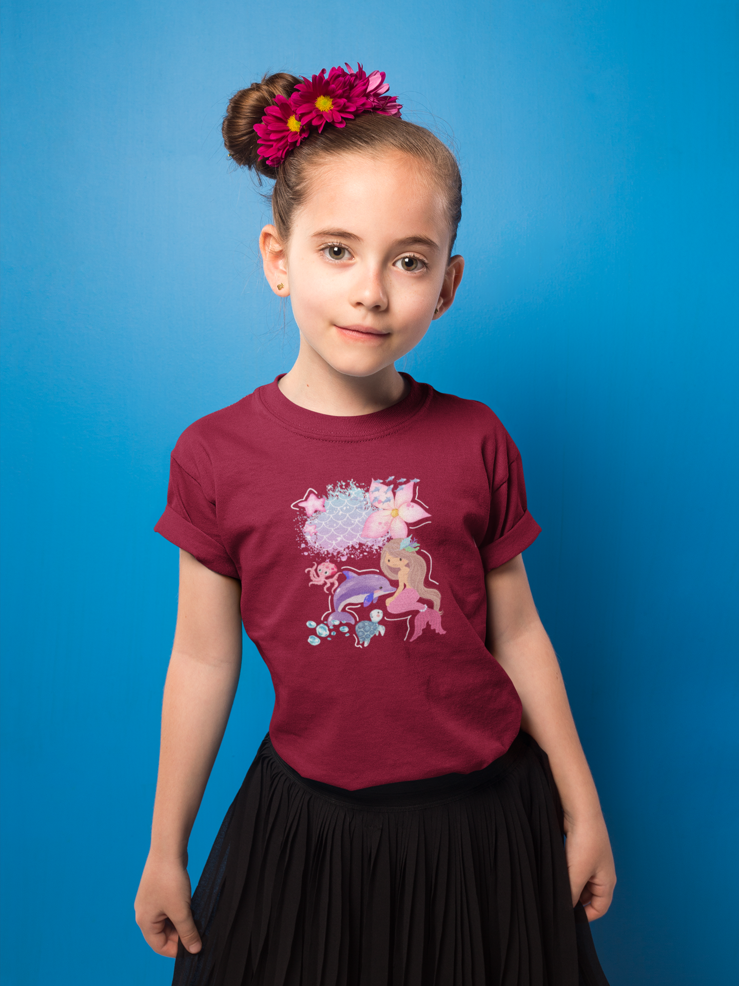 Mermaid & Dolphin Graphic Kids Tee