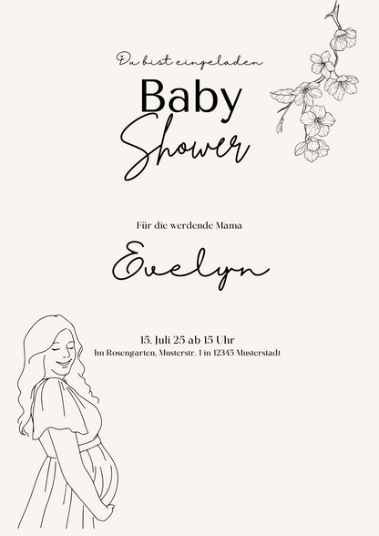 Digitale BabyshowDigitale Babyshower Einladung – Boho Stil | Canva Template zum Bearbeiten |