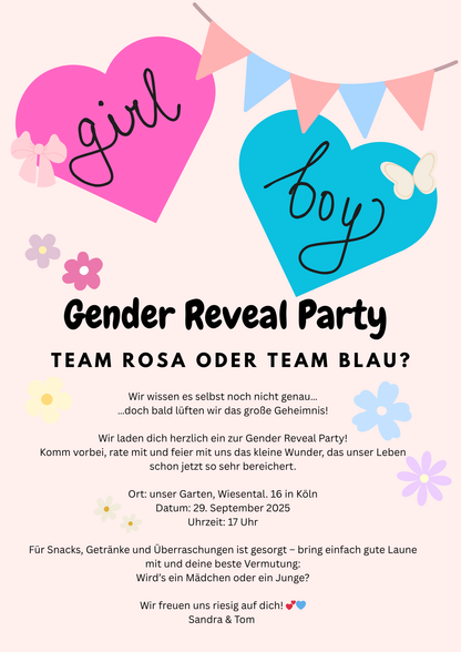 🎉 Digitale Einladung zur Gender Reveal Party – "Team Rosa oder Team Blau?"