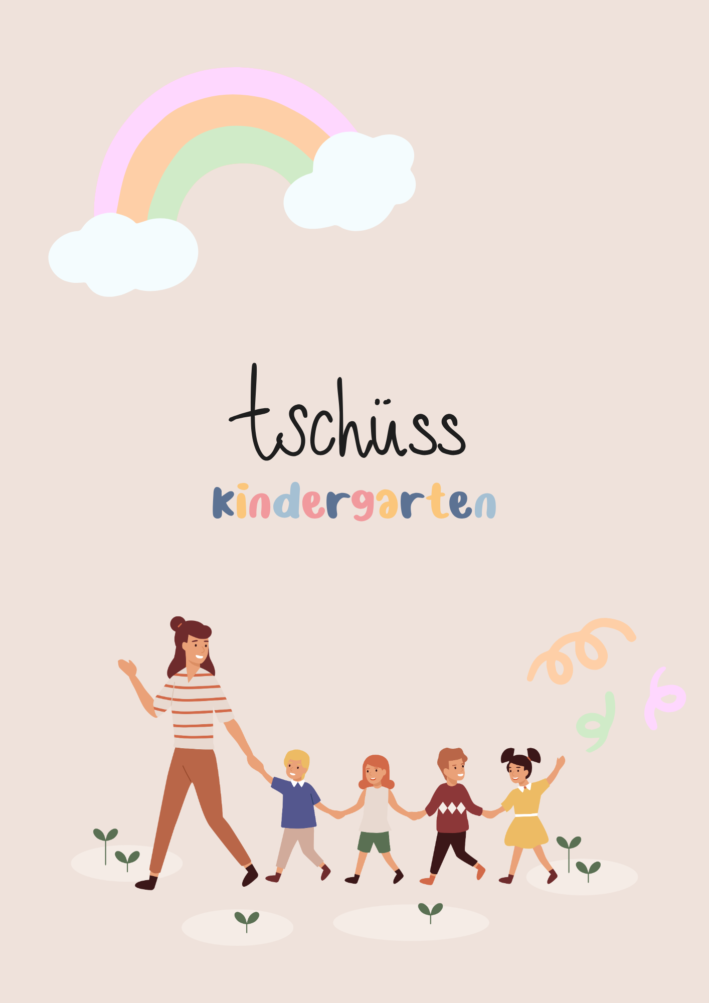 👋 Digitale Postkarte „Tschüss Kindergarten“ – Ein liebevoller Abschiedsgruß zum Selberdrucken