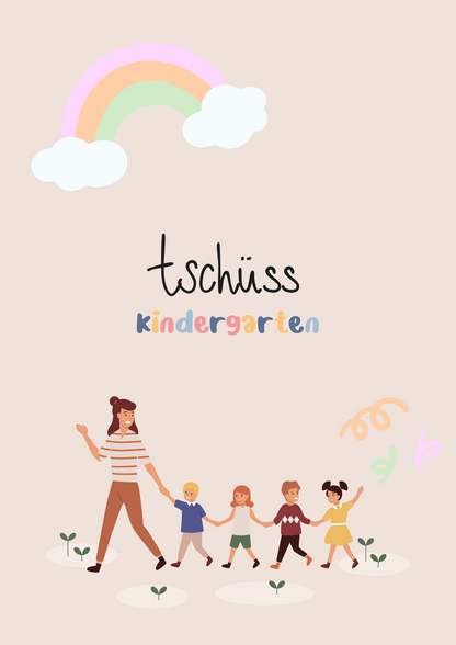 👋 Digitale Postkarte „Tschüss Kindergarten“ – Ein liebevoller Abschiedsgruß zum Selberdrucken