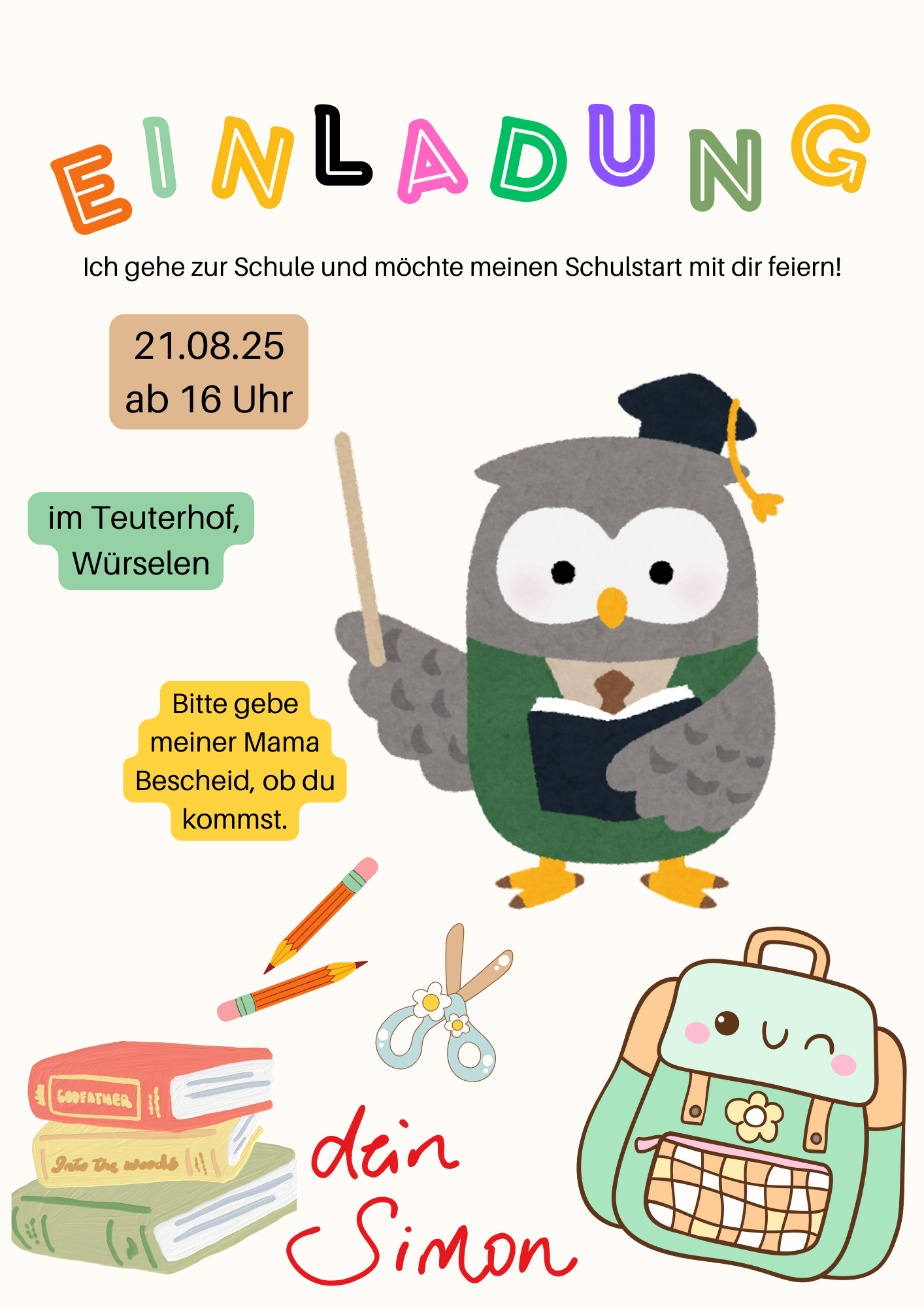 🎒 Digitale Einladungskarte „Ich gehe zur Schule“ – Einschulung mit Stil & Herz