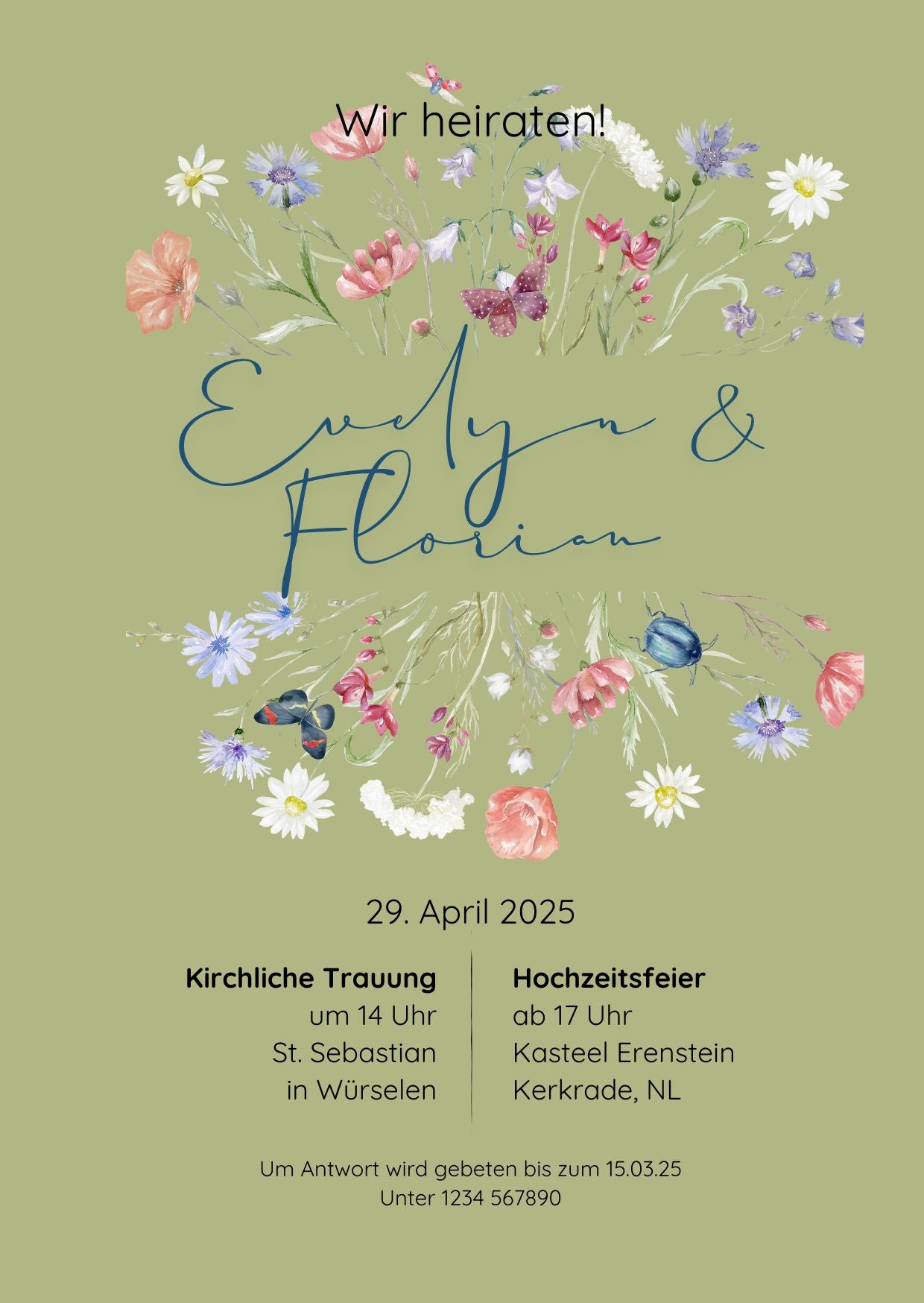 💍 Digitale Hochzeitseinladung – Evelyn & Florian | Florales Frühlingsdesign