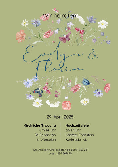 💍 Digitale Hochzeitseinladung – Evelyn & Florian | Florales Frühlingsdesign