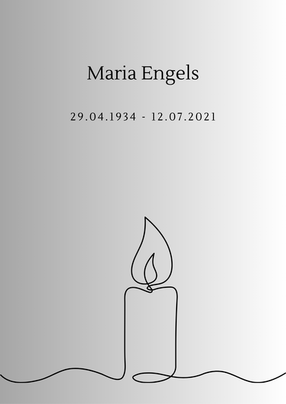 🕯️ Digitale Trauerkarte "Maria Engels" mit Kerzenmotiv | Minimalistisches Design zum Ausdrucken