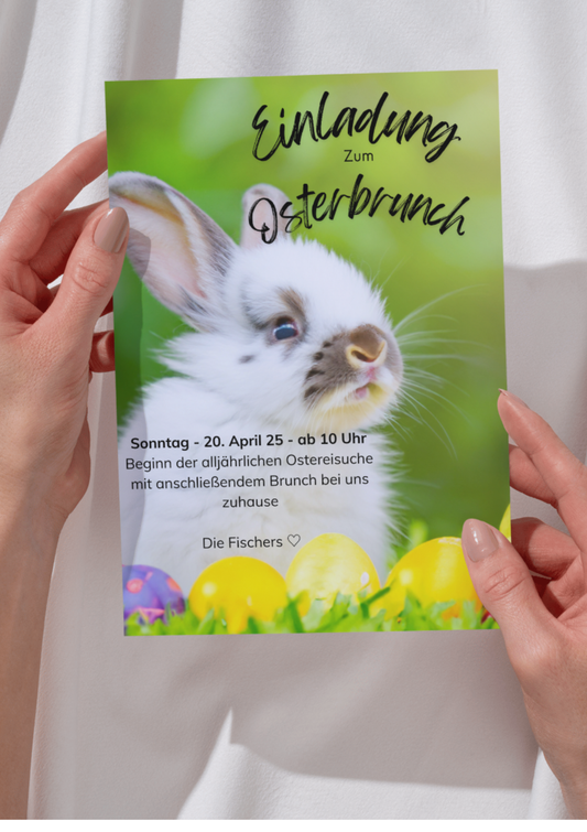 Digitale Einladung Osterbrunch – Canva Vorlage mit Hase & Ostereiern | Editierbar & Sofort-Download