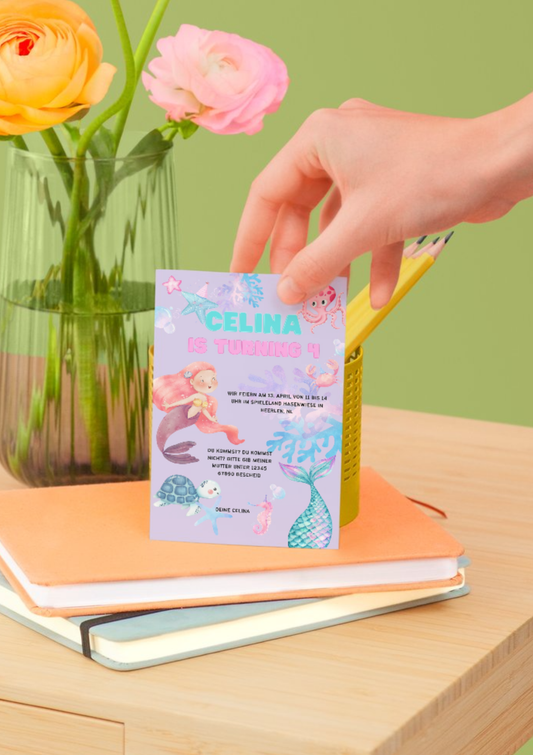 Digitale Einladung Meerjungfrau  Geburtstag – Canva Vorlage | Editierbar & Sofort-Download