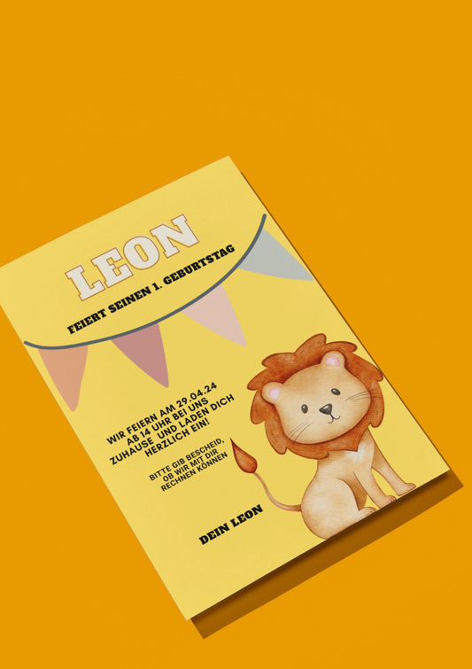 🦁 Digitale Einladung zum 1. Geburtstag – Löwe | Canva Vorlage zum Anpassen & Ausdrucken