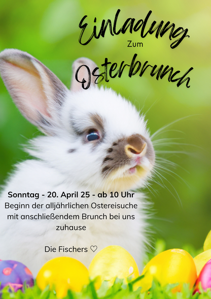 Digitale Einladung Osterbrunch – Canva Vorlage mit Hase & Ostereiern | Editierbar & Sofort-Download