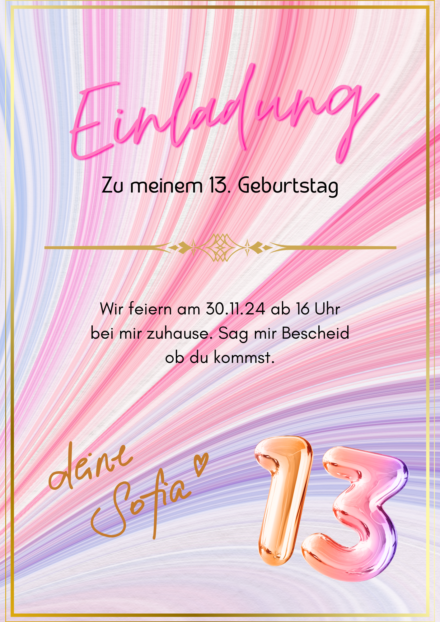 🎉 Digitale Einladungskarte „Sweet 13“ – stilvoll, bunt & personalisierbar