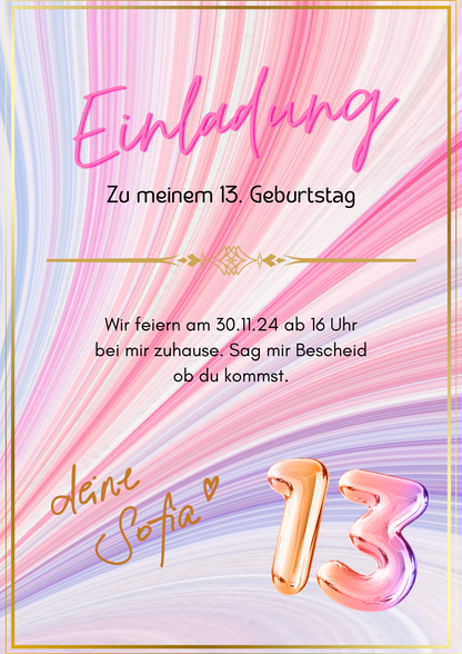 🎉 Digitale Einladungskarte „Sweet 13“ – stilvoll, bunt & personalisierbar