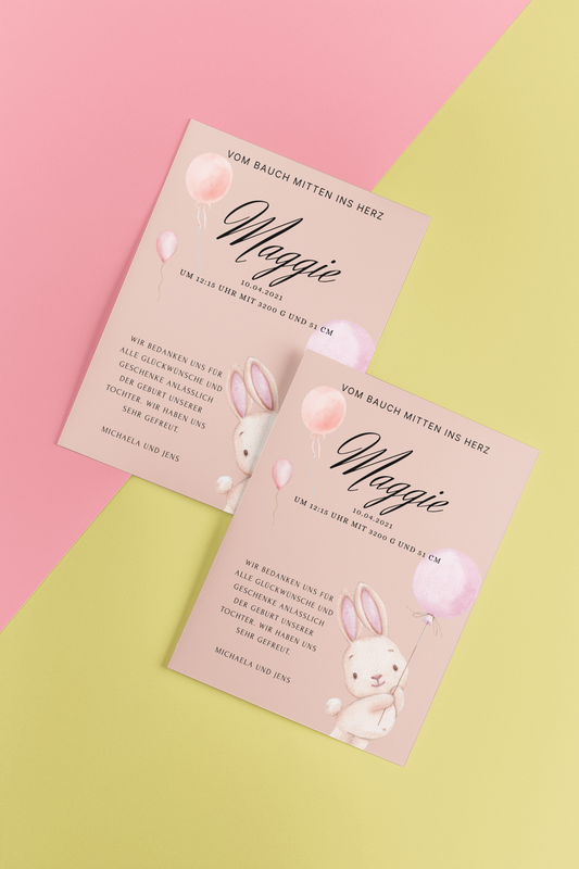 🐰 Digitale Geburtskarte „Maggie“ mit Häschenmotiv – personalisierbar mit Canva