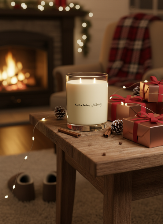 Holiday Scented Candle — “Santa, bring batteries” Glass Jar 11oz