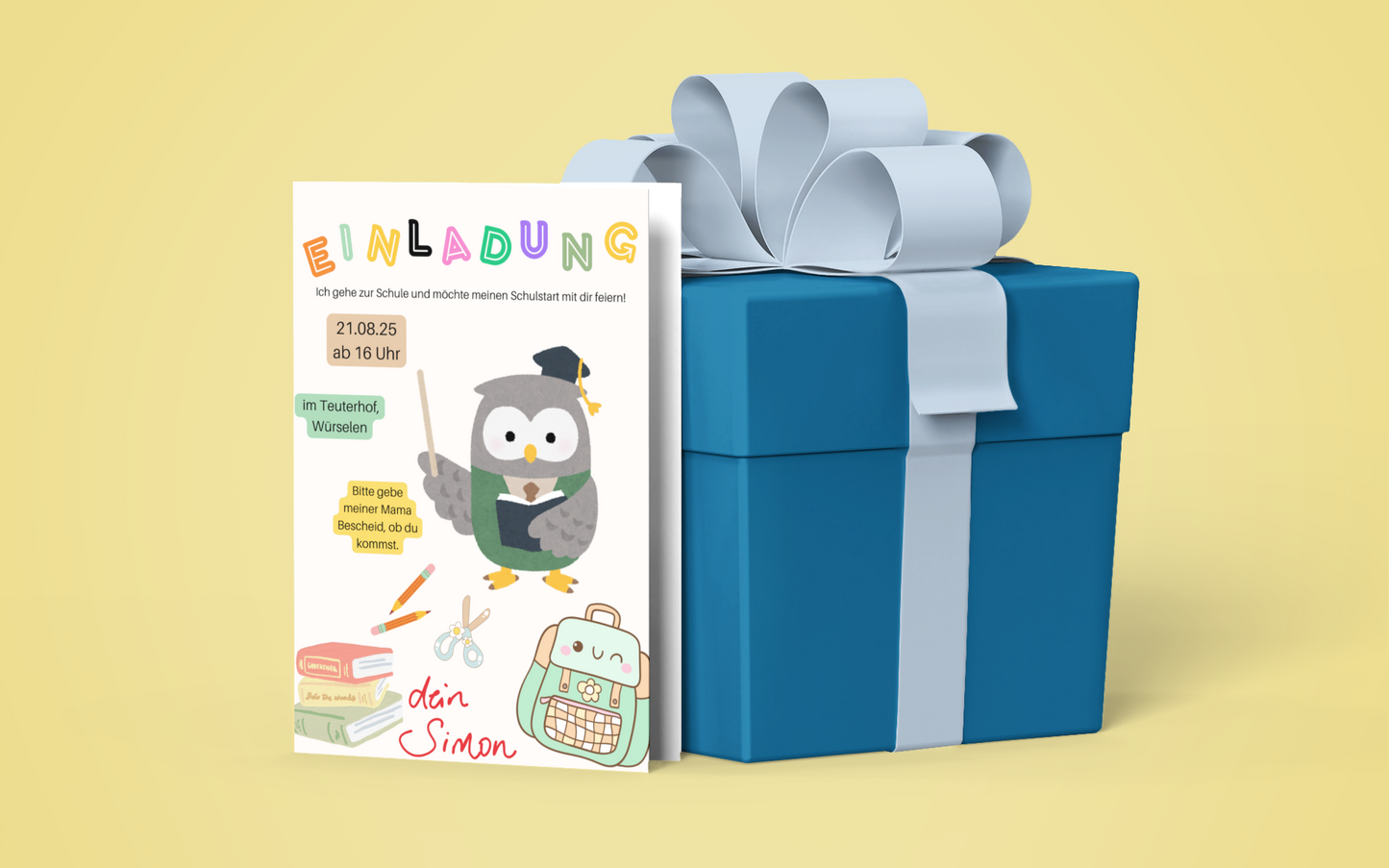 🎒 Digitale Einladungskarte „Ich gehe zur Schule“ – Einschulung mit Stil & Herz