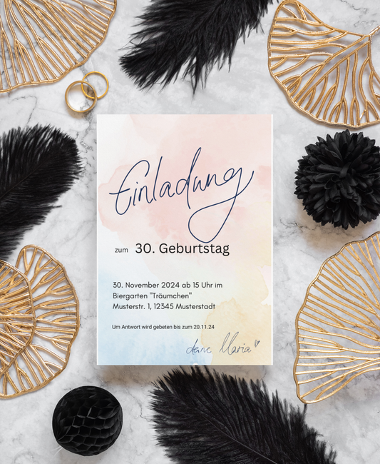 Digitale Einladungskarte „30. Geburtstag – Aquarellstil“ – stilvoll, zart & persönlich
