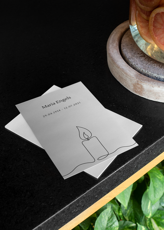 🕯️ Digitale Trauerkarte "Maria Engels" mit Kerzenmotiv | Minimalistisches Design zum Ausdrucken
