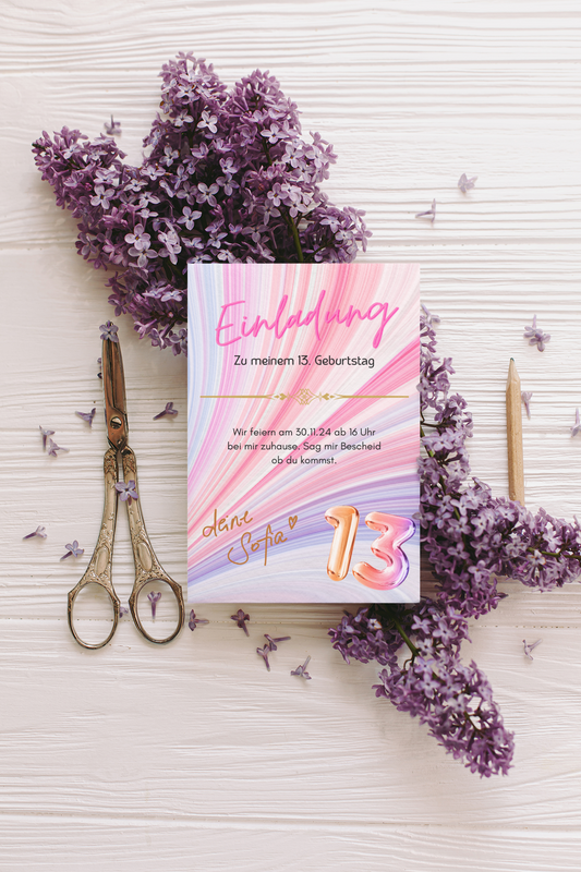 🎉 Digitale Einladungskarte „Sweet 13“ – stilvoll, bunt & personalisierbar